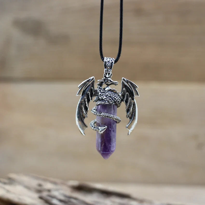 Viking Dragon Necklace with Quartz Crystal