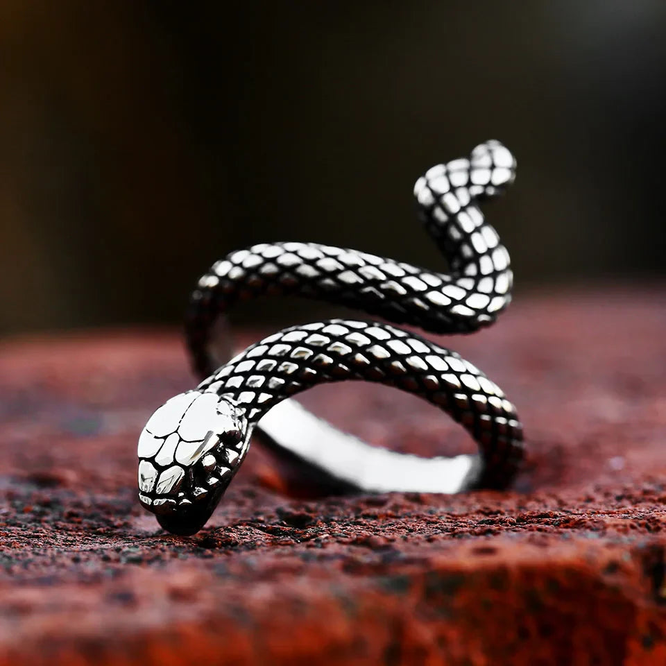 Viking Snake Ring with Coiled Serpent and Defined Scales and Eyes