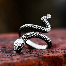 Load image into Gallery viewer, Viking Snake Ring with Coiled Serpent and Defined Scales and Eyes
