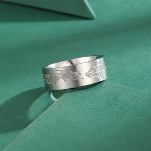 Stainless Steel Viking Ring with Carved Wolf Sigil | Celtic Knot