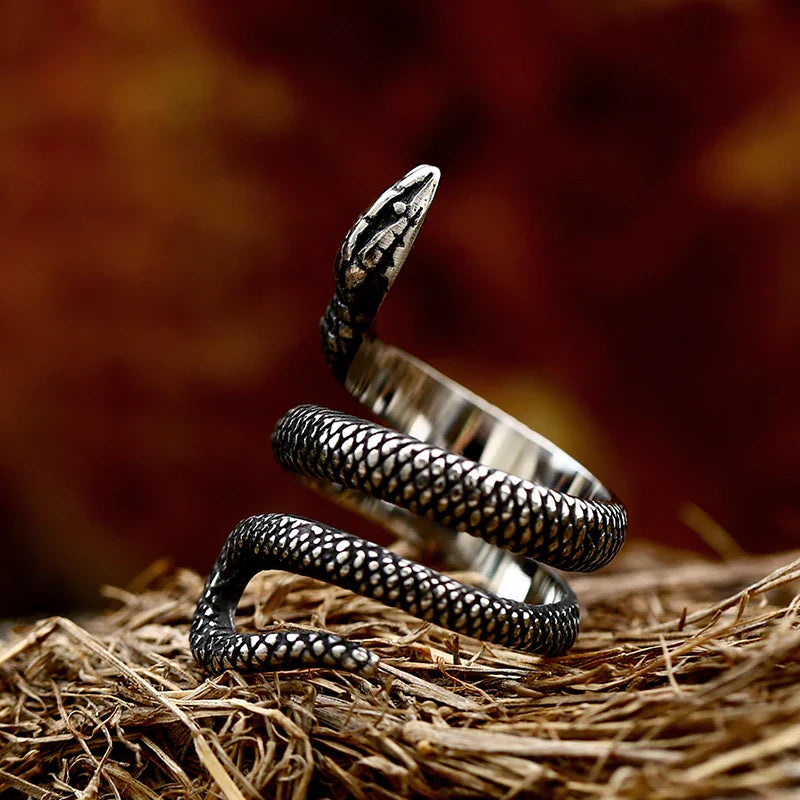 Viking Snake Ring with Coiled Serpent and Defined Scales and Eyes