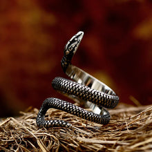 Load image into Gallery viewer, Viking Snake Ring with Coiled Serpent and Defined Scales and Eyes
