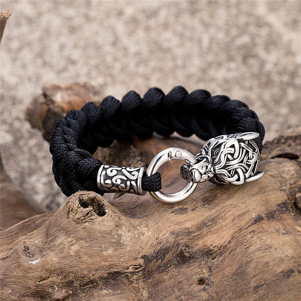 Viking Wolf Bracelet with Paracord Rope | Multiple Colors