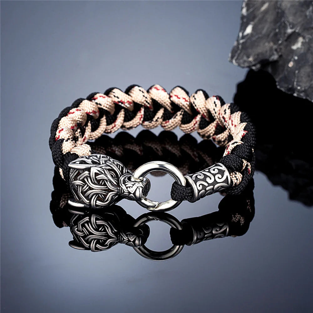 Viking Wolf Bracelet with Paracord Rope | Multiple Colors