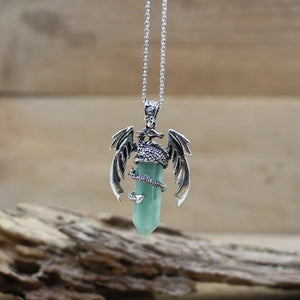 Viking Dragon Necklace with Quartz Crystal