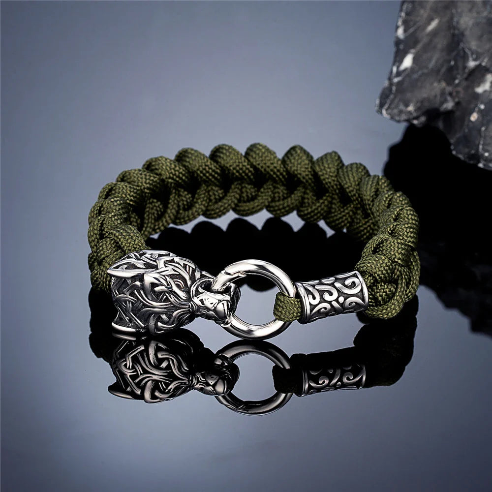 Viking Wolf Bracelet with Paracord Rope | Multiple Colors