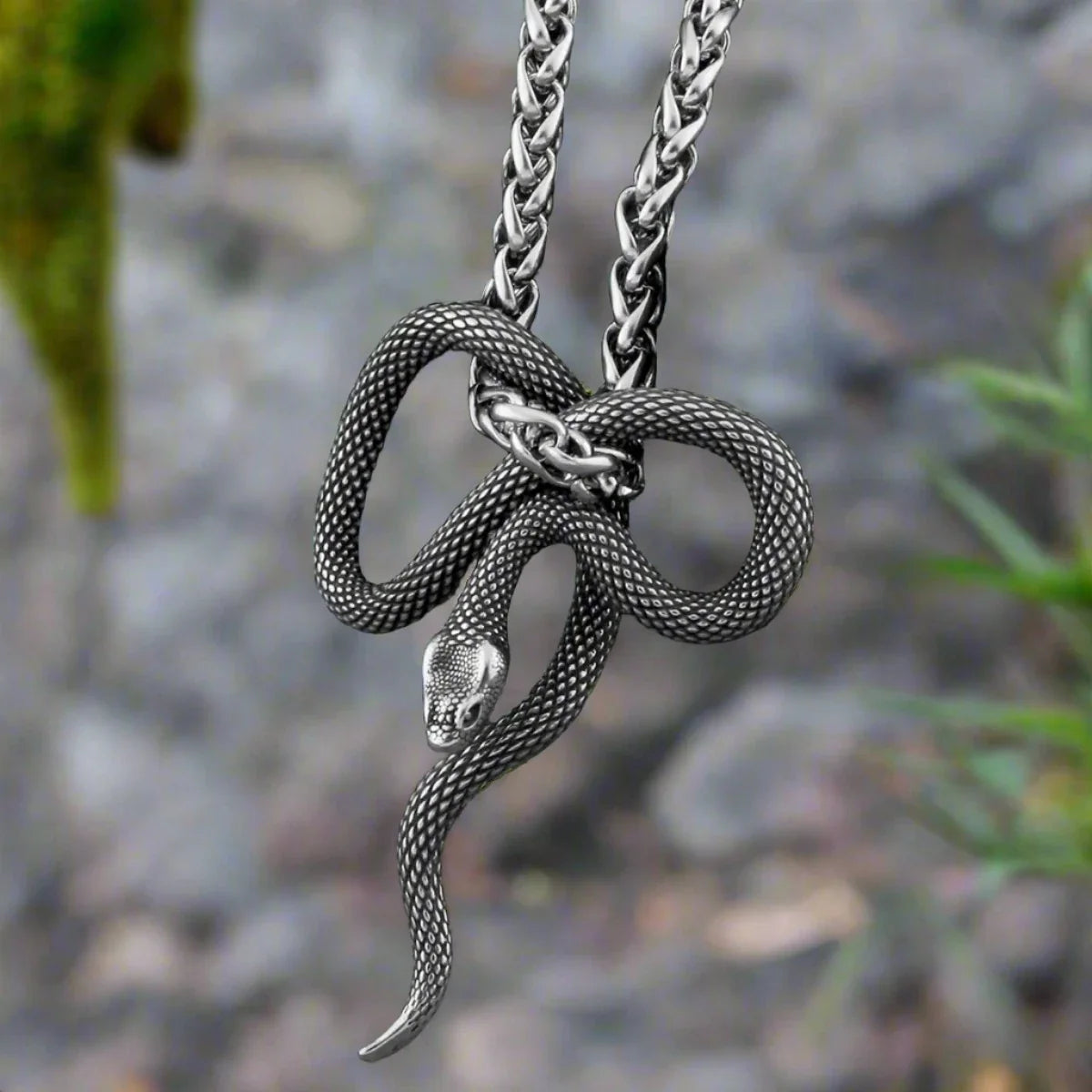 Viking Snake Necklace with Coiled Serpent Jormungandr