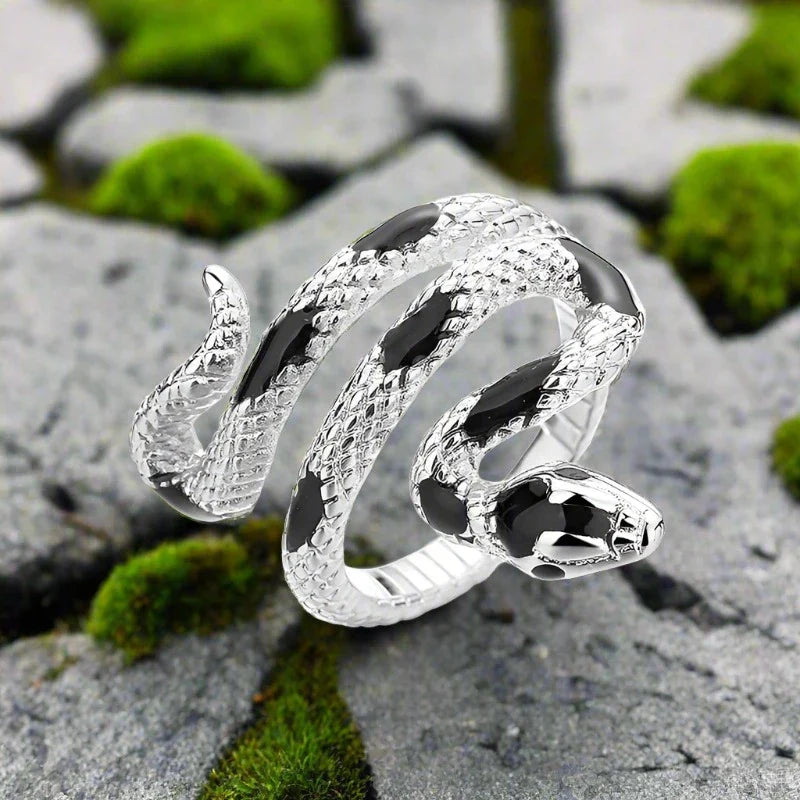 Viking Snake Ring with Colored Inlay Snake Skin Pattern