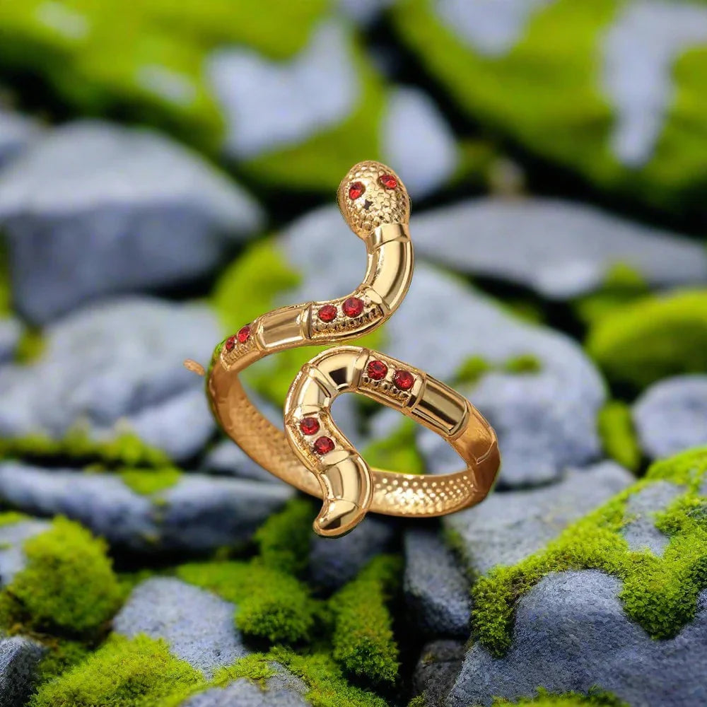 Viking Snake Ring with Inlay Double Gemstone Snakeskin Pattern