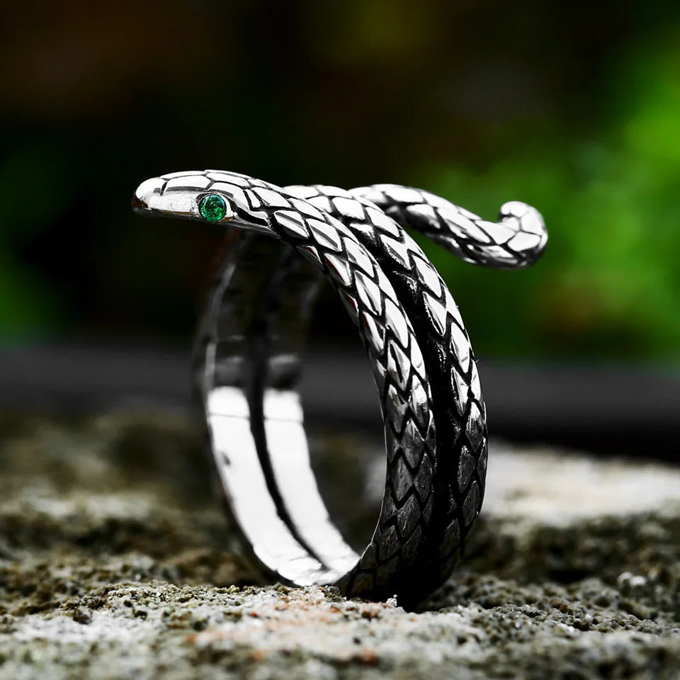 Viking Snake Ring with Coiled Serpent and Defined Scales and Eyes