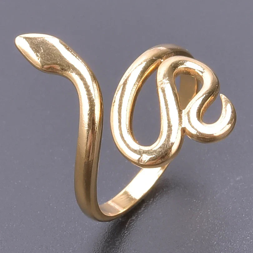 Viking Snake Ring with Minimalistic Coiled Serpent in Silver/Gold