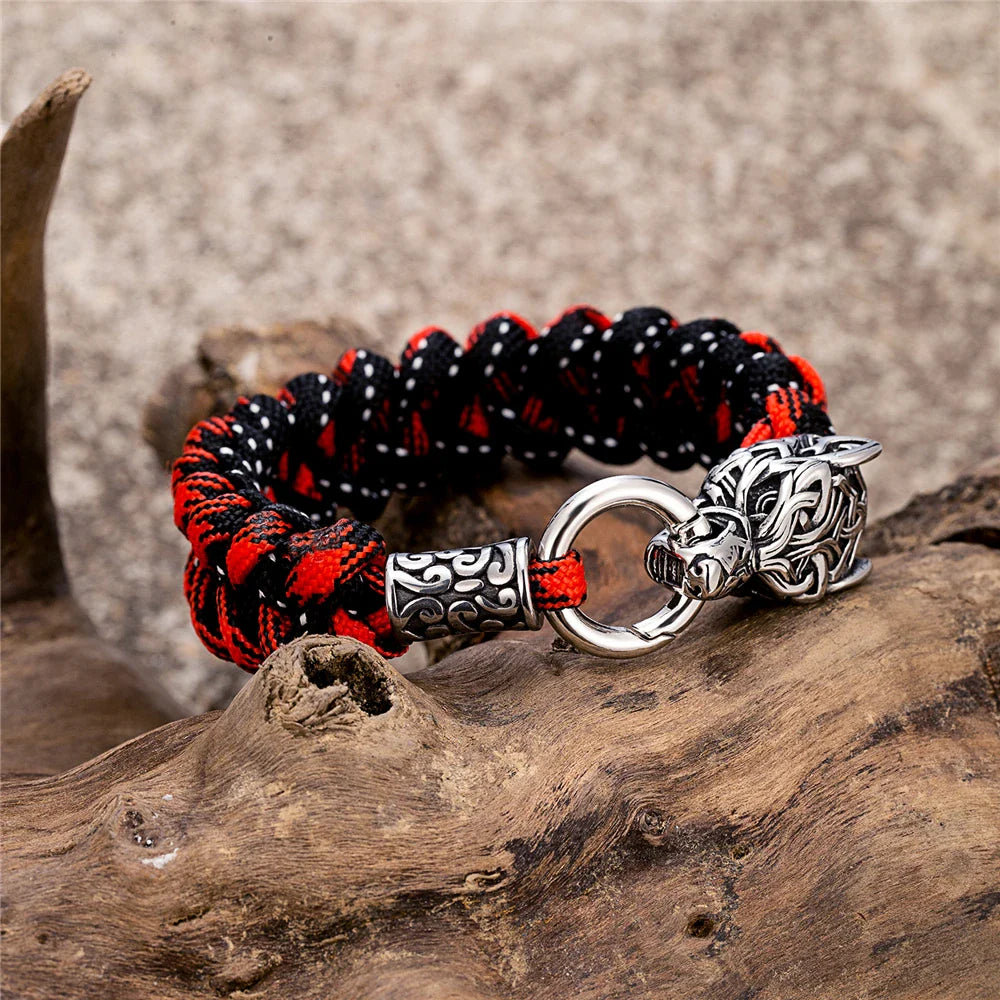 Viking Wolf Bracelet with Paracord Rope | Multiple Colors