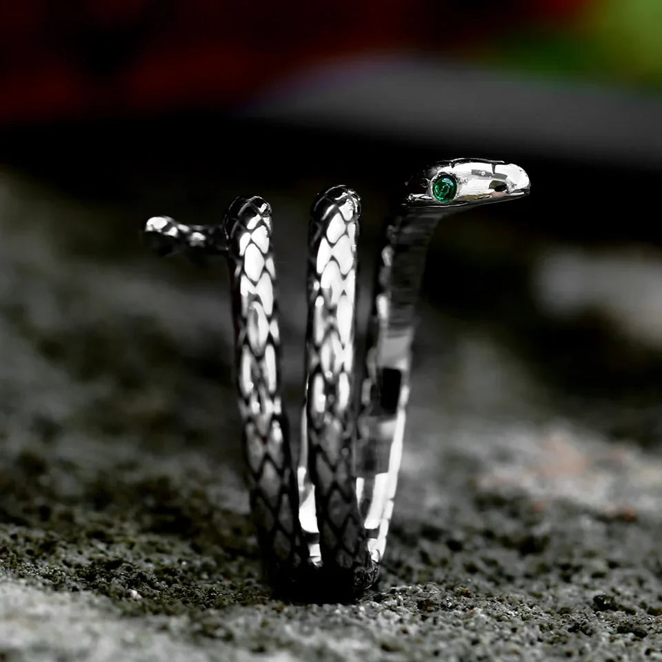 Viking Snake Ring with Coiled Serpent and Defined Scales and Eyes