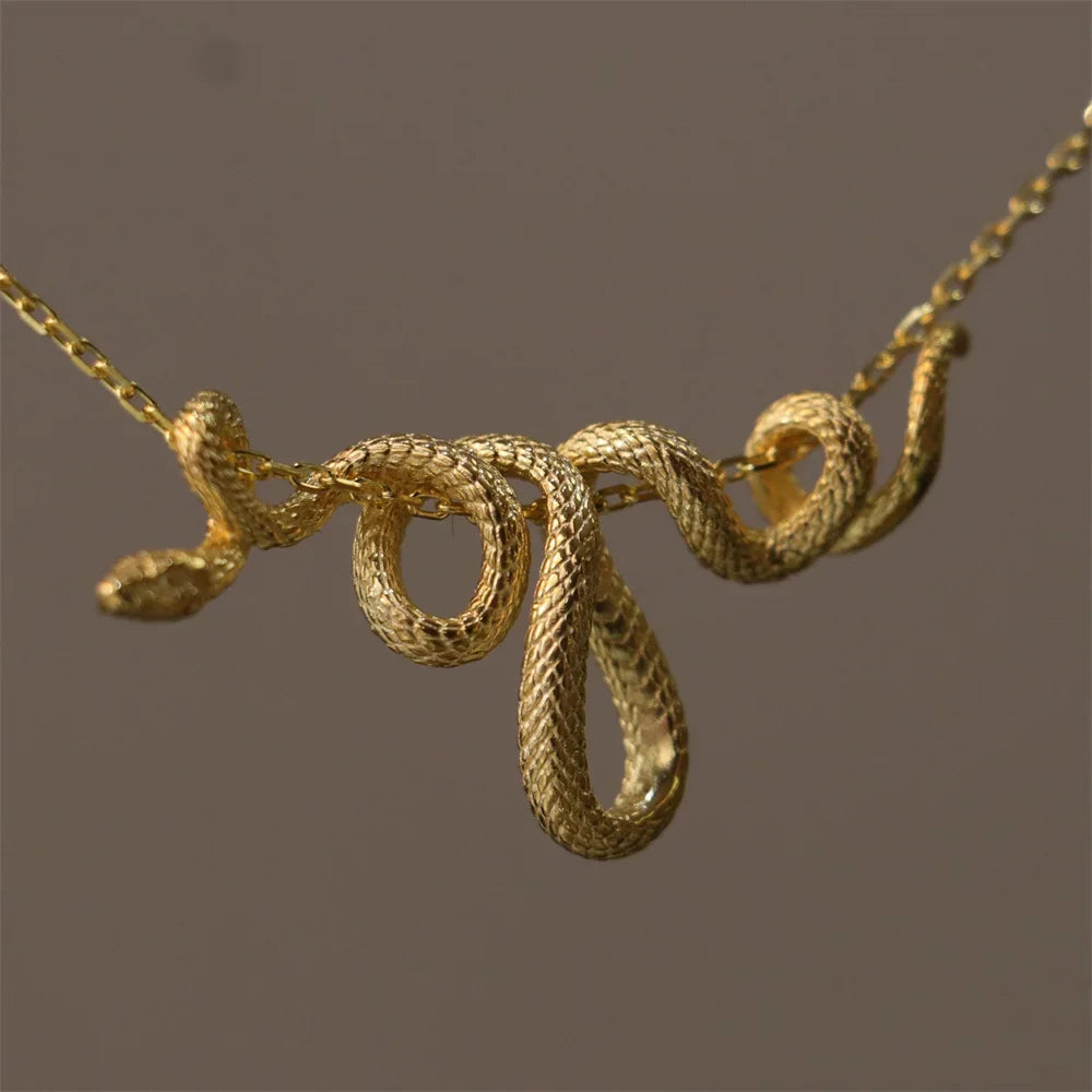 Viking Snake Necklace with Coiled Serpent Jormungandr