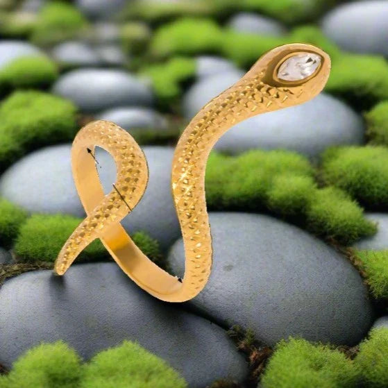 Viking Snake Ring of Cobra Snake with Gemstone Inlayed Hood