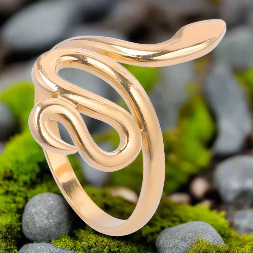 Viking Snake Ring with Minimalistic Coiled Serpent in Silver/Gold