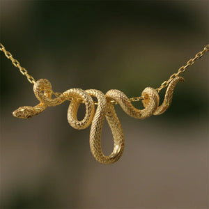 Viking Snake Necklace with Coiled Serpent Jormungandr