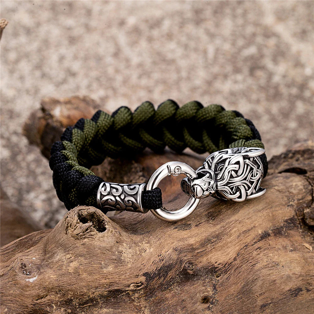 Viking Wolf Bracelet with Paracord Rope | Multiple Colors