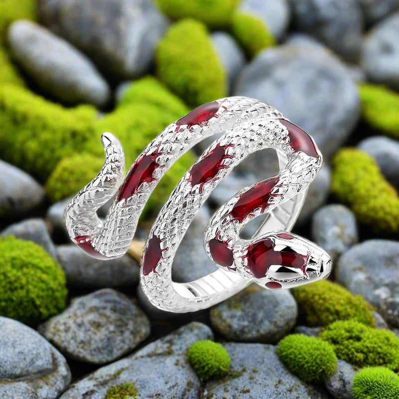 Viking Snake Ring with Colored Inlay Snake Skin Pattern