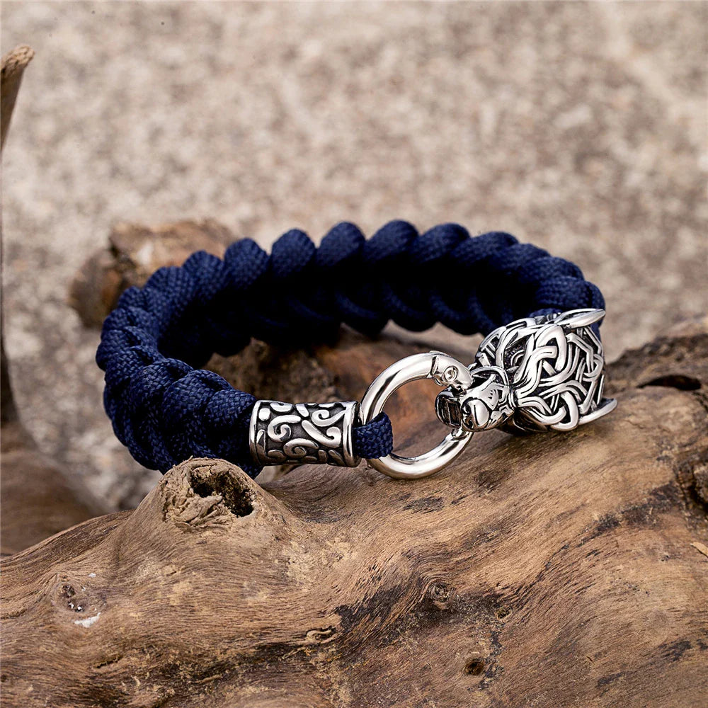 Viking Wolf Bracelet with Paracord Rope | Multiple Colors