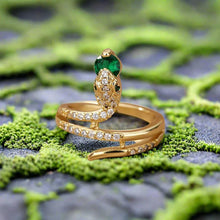 Load image into Gallery viewer, Viking Snake Ring with Serpent Beholding Colored Gemstone and Inlay Zircon Gemstone
