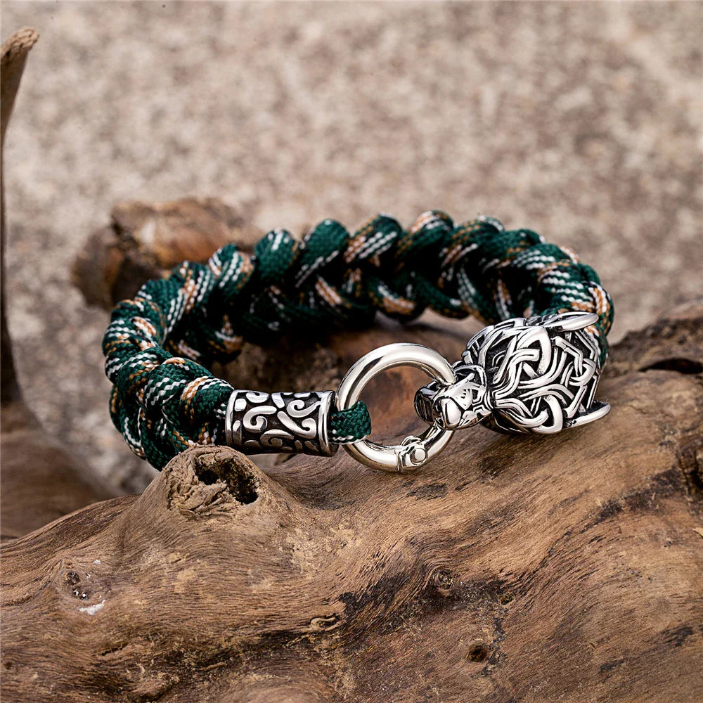 Viking Wolf Bracelet with Paracord Rope | Multiple Colors