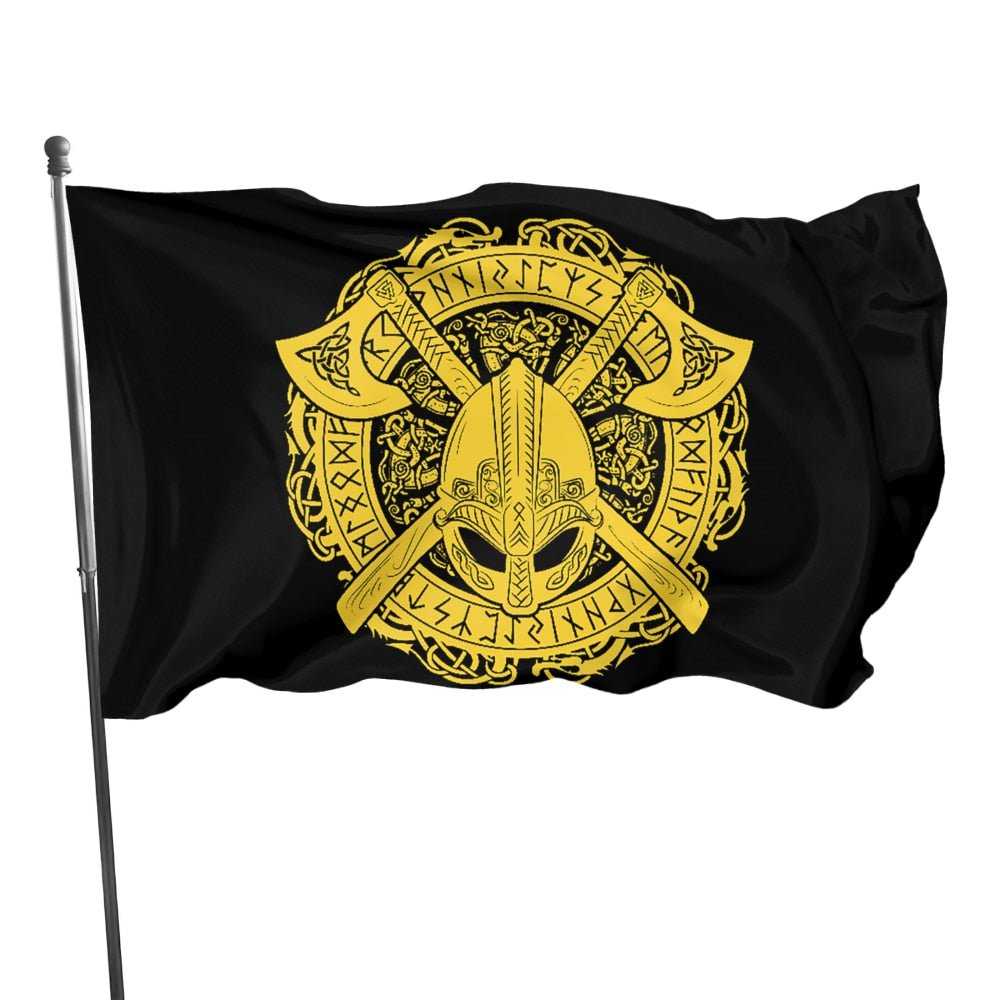 Crossed Axes with Helm Viking Banner Flag