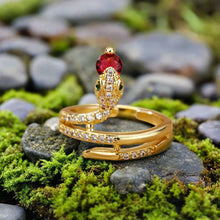 Load image into Gallery viewer, Viking Snake Ring with Serpent Beholding Colored Gemstone and Inlay Zircon Gemstone
