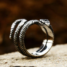 Load image into Gallery viewer, Viking Snake Ring with Coiled Serpent and Defined Scales and Eyes
