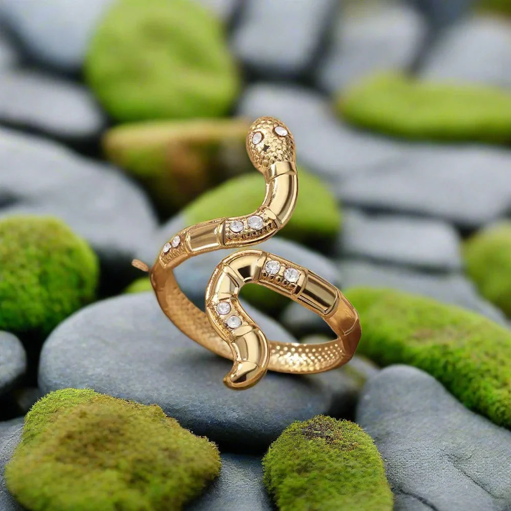 Viking Snake Ring with Inlay Double Gemstone Snakeskin Pattern