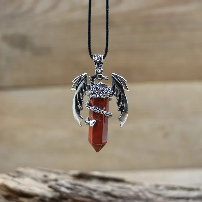 Viking Dragon Necklace with Quartz Crystal