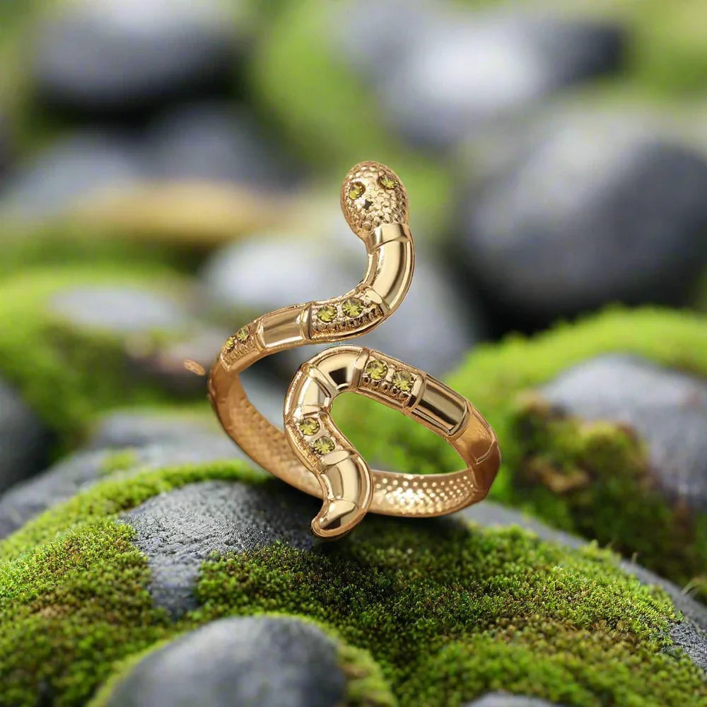 Viking Snake Ring with Inlay Double Gemstone Snakeskin Pattern