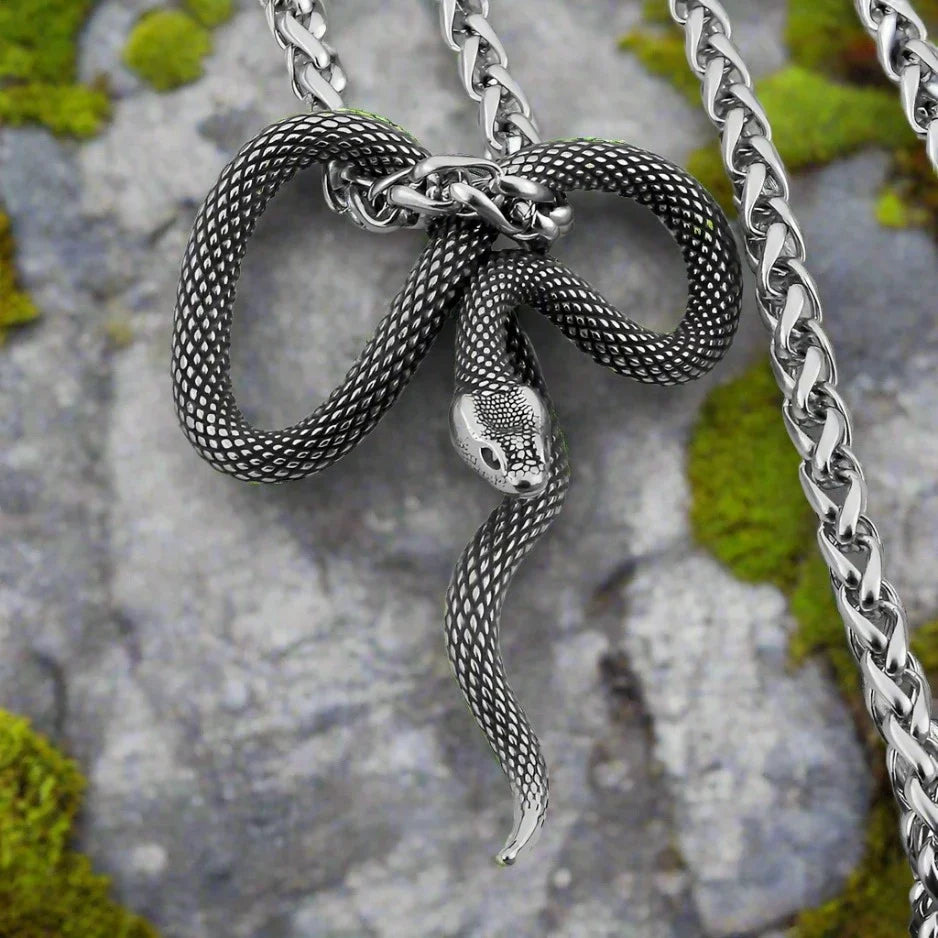 Viking Snake Necklace with Coiled Serpent Jormungandr