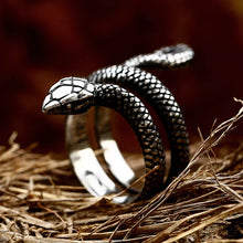 Load image into Gallery viewer, Viking Snake Ring with Coiled Serpent and Defined Scales and Eyes
