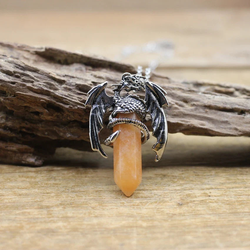 Viking Dragon Necklace with Quartz Crystal