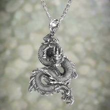 Load image into Gallery viewer, Viking Dragon Necklace of Jormungandr Serpent in Silver/Gold
