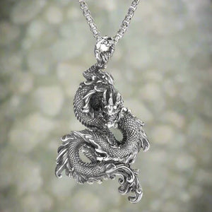 Viking Dragon Necklace of Jormungandr Serpent in Silver/Gold