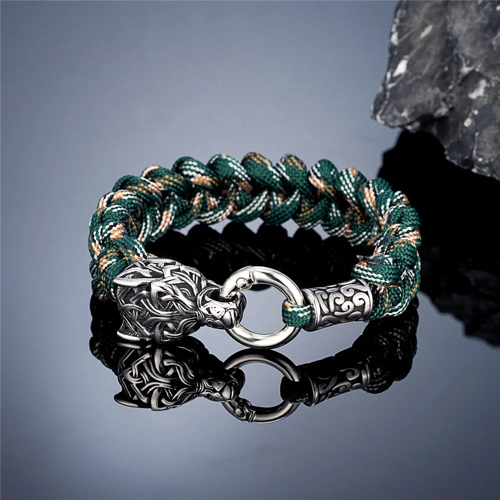 Viking Wolf Bracelet with Paracord Rope | Multiple Colors