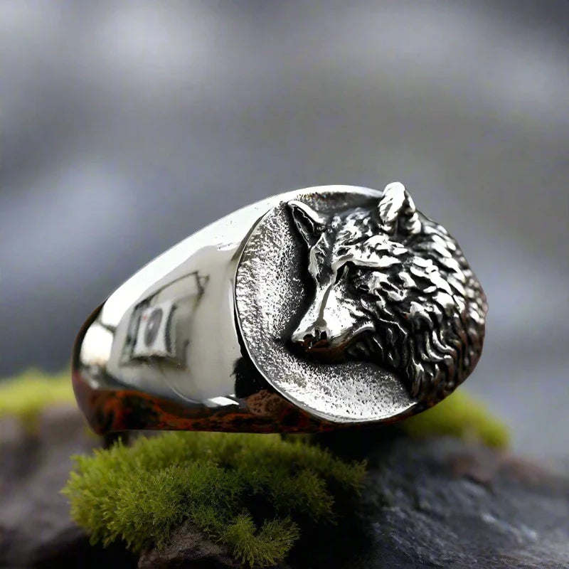 Viking Wolf Ring with Raised Wolf Head | Stainless Steel | Sizes 7-13