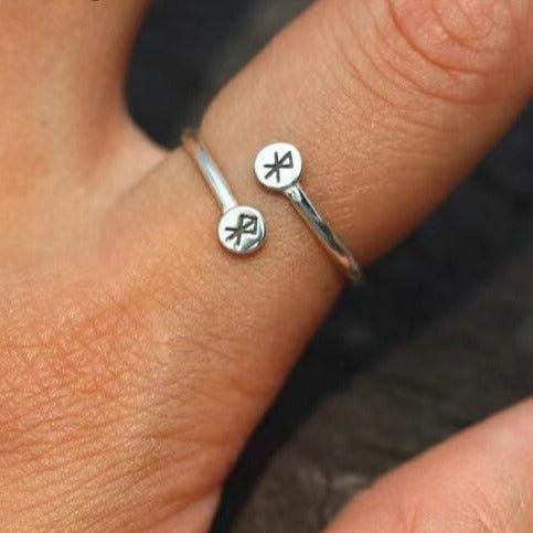 Adjustable Rune Words Cuff Ring