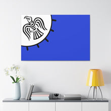 Load image into Gallery viewer, Viking Art on Canvas - Odin&#39;s Raven on White background on Blue Banner
