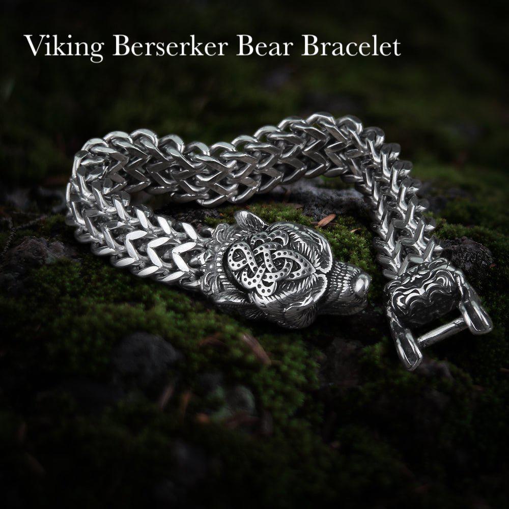 Bear Jewelry Berserker Bear Bracelet - Steel Norse Viking Jewelry