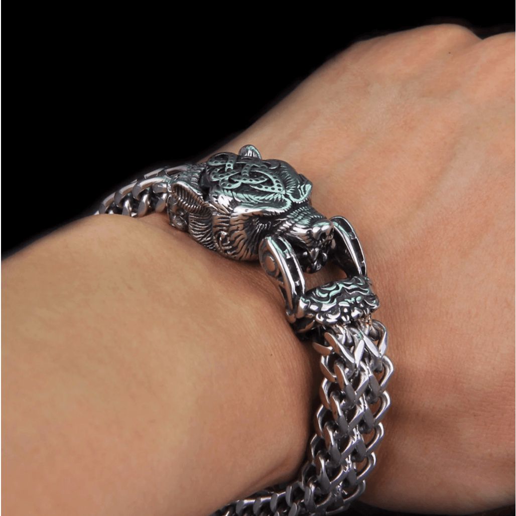 Bear Jewelry Berserker Bear Bracelet - Steel Norse Viking Jewelry