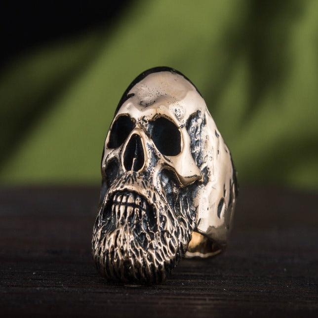 Bearded Skull Bronze Unique Ring Biker Ring