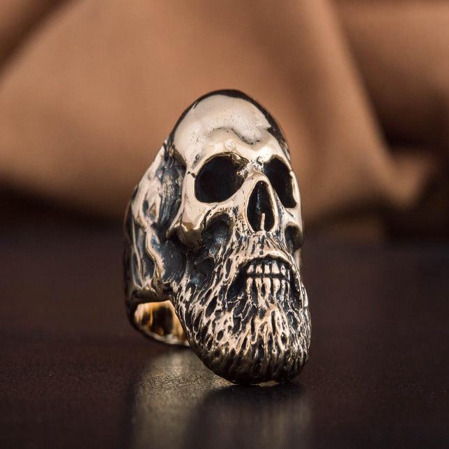 Bearded Skull Bronze Unique Ring Biker Ring