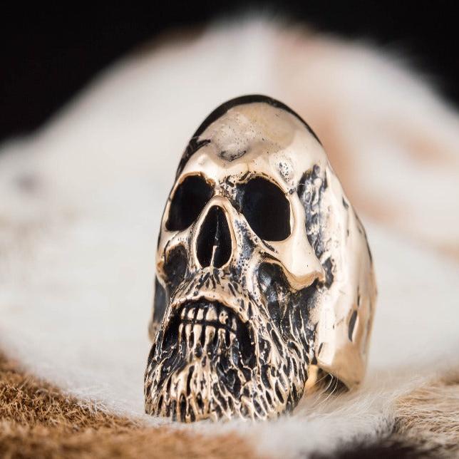 Bearded Skull Bronze Unique Ring Biker Ring