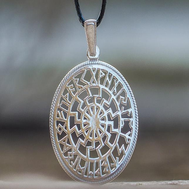 Black Sun & Runic Calendar Viking Pendant | Sterling Silver