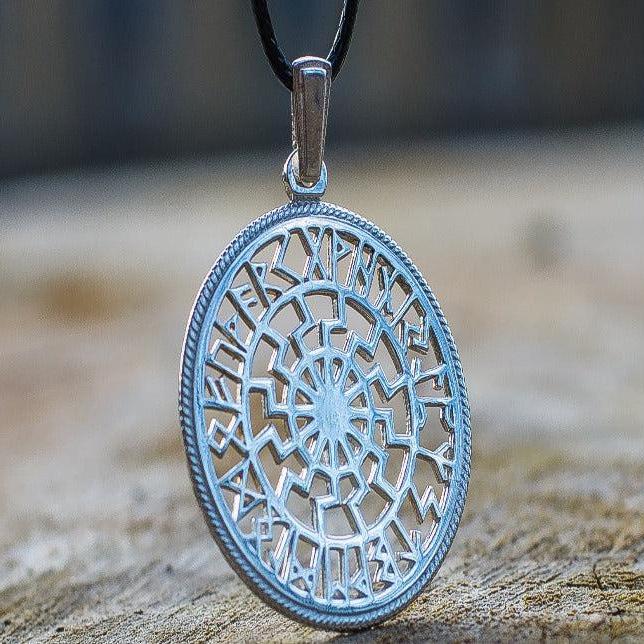 Black Sun & Runic Calendar Viking Pendant | Sterling Silver