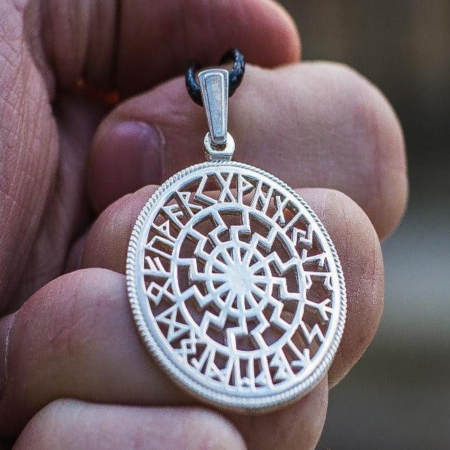 Black Sun & Runic Calendar Viking Pendant | Sterling Silver