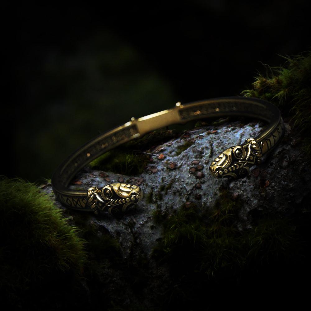 Viking Jormungandr Bracelet | Engraved Elder Futhark Runes